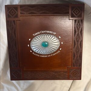 Danbury Mint Native American Coinage Wooden Box with Turquoise Accent